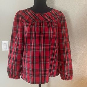 J.Crew Tartan Blouse, Red, Green, Black, Size M